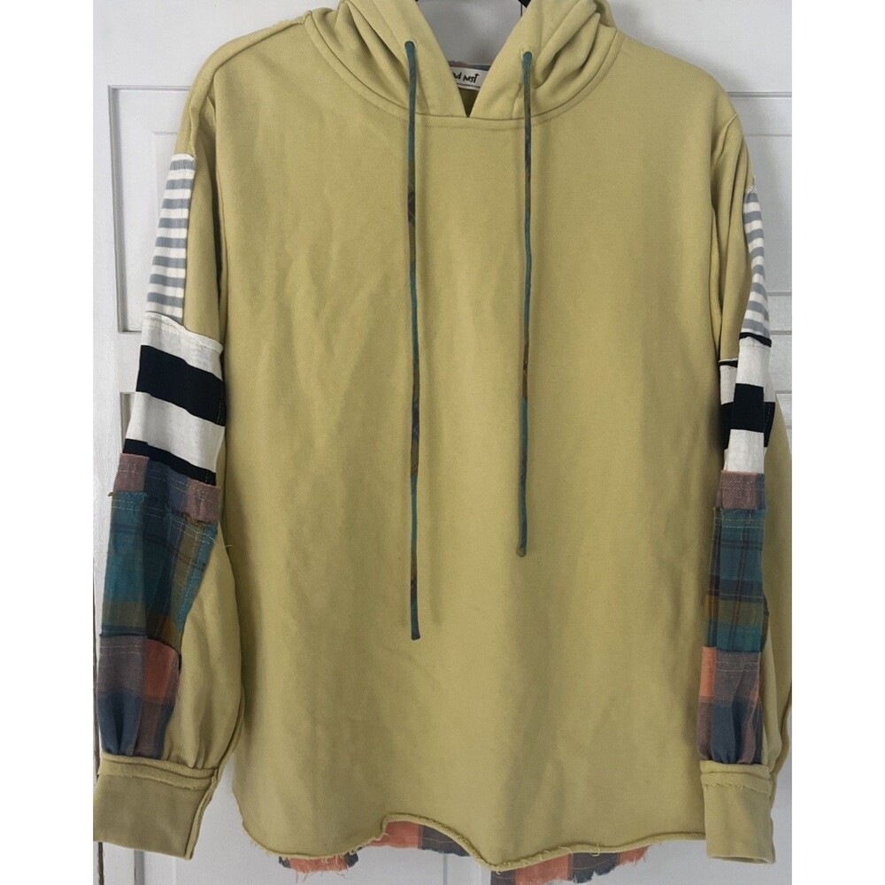 Three Bird Nest Waylynn Hoodie Pullover Size Small Yellow Mixed Media Print